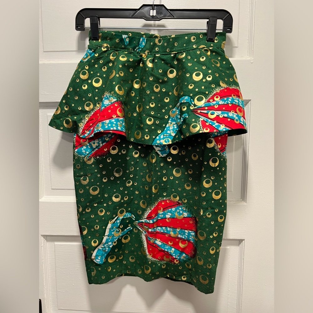 ANKARA African Wax Print Peplum Cotton Skirt ✨